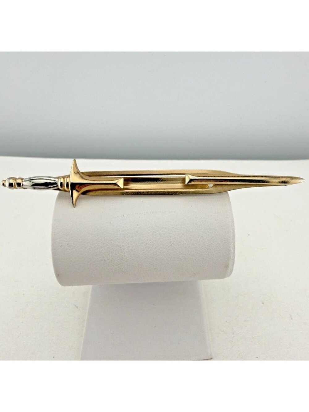 Vintage Tie Bar Sword Sabre Swank Two Tone Clip Mid Century Modern